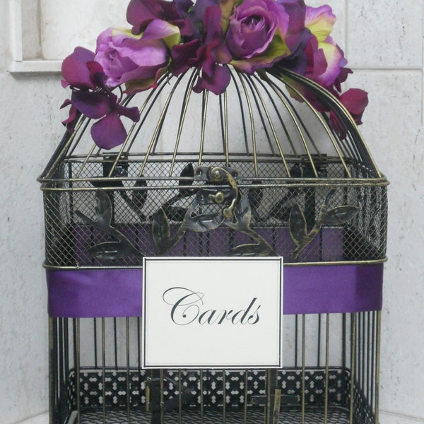 Card Box Wedding Birdcage Card Holder Birdcage / Romantic Rustic Birdcage Purple / Lavender Decor