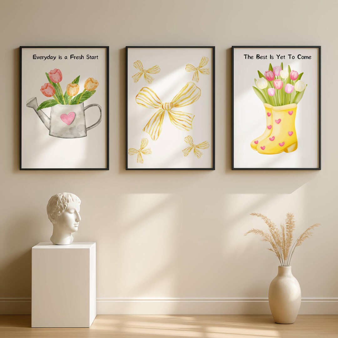 Spring Floral Wall Art Set of 3 | Motivational Quote Download | Tulips ...