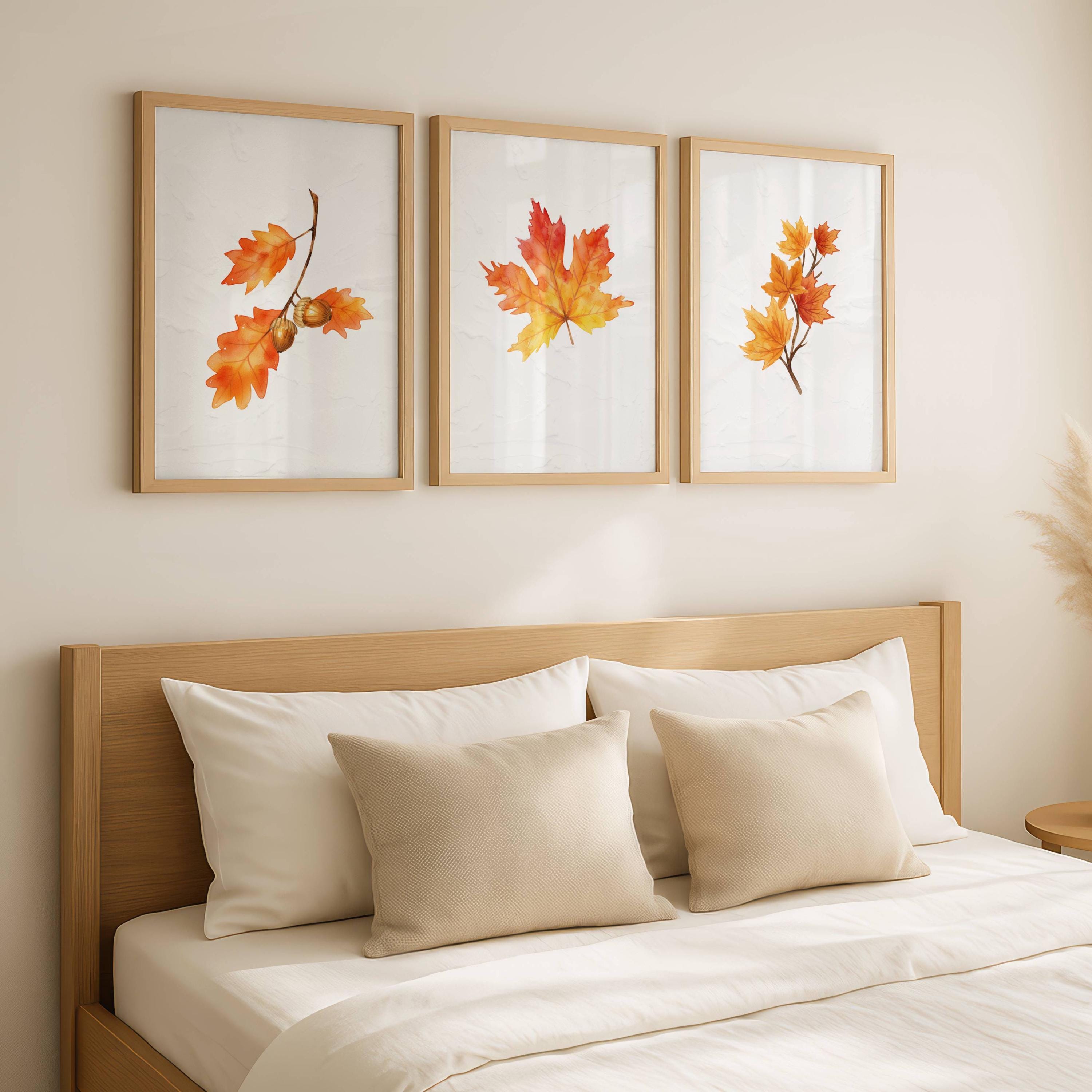Minimal Fall Wall Art Printable Set Autumn Leaves Neutral Cozy Decor - Etsy