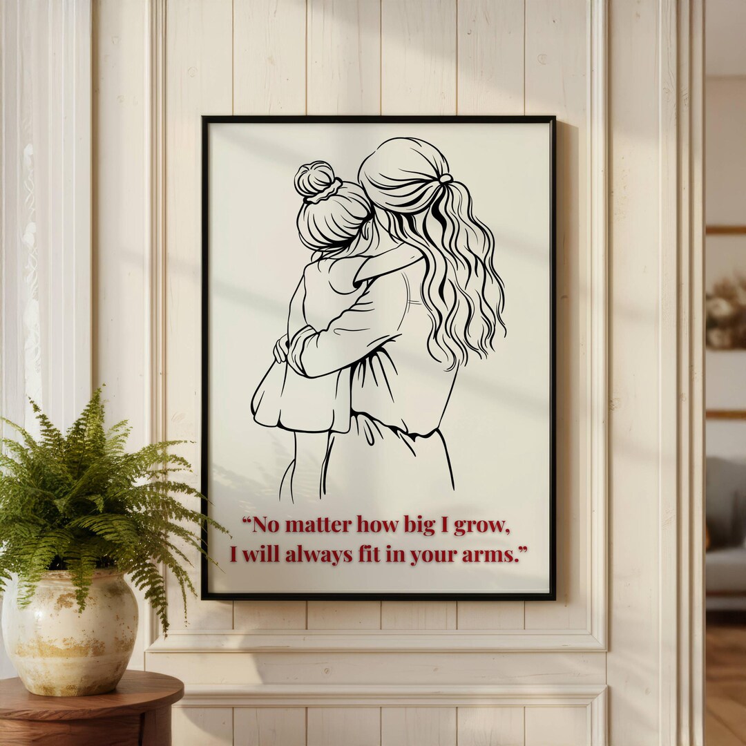 Mother Daughter Embrace Line Art Print, Motivational Quote Wall Art ...