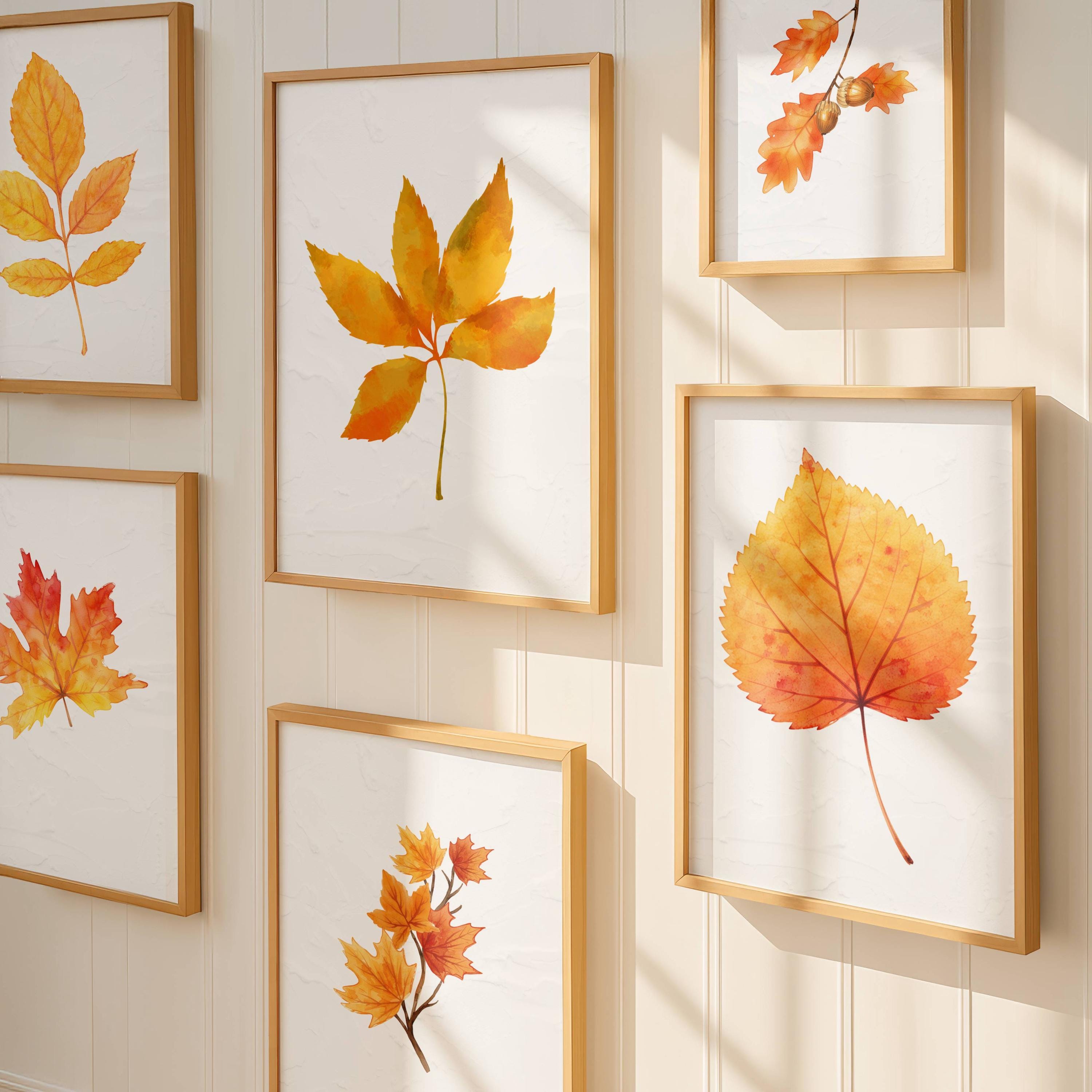 Minimal Fall Wall Art Printable Set Autumn Leaves Neutral Cozy Decor - Etsy