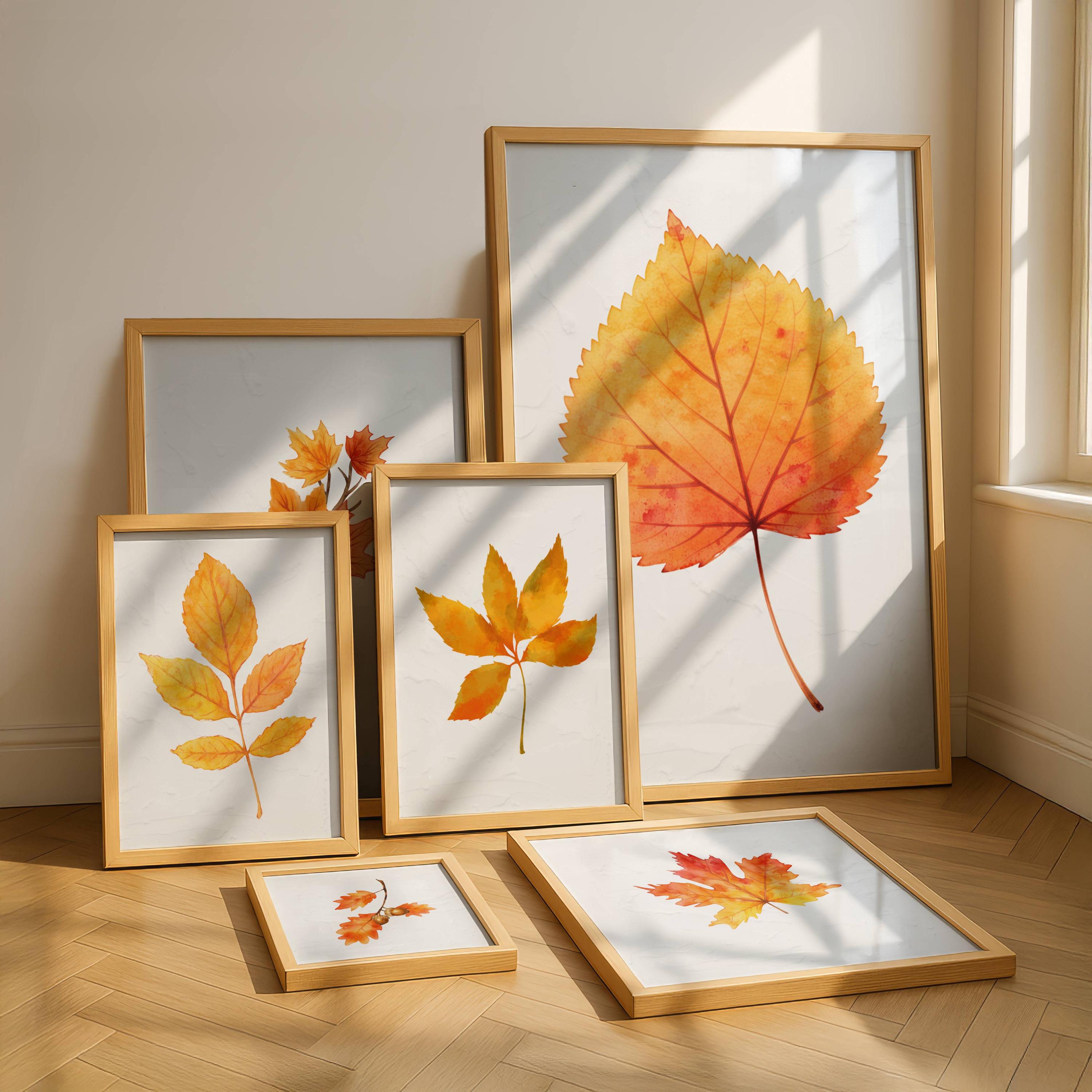 Minimal Fall Wall Art Printable Set Autumn Leaves Neutral Cozy Decor - Etsy