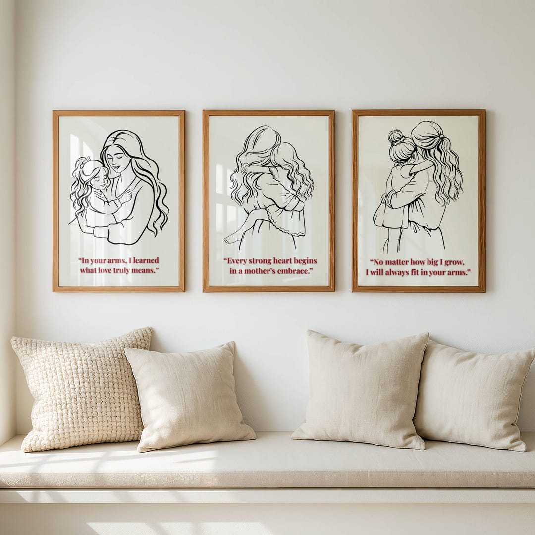 Mother Daughter Embrace Line Art Print, Mother's Love Quote (digital ...
