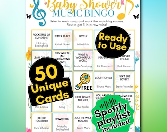 Baby in Bloom Music Bingo – Spring Baby Shower Game (50 Cards, Spotify Playlist)
