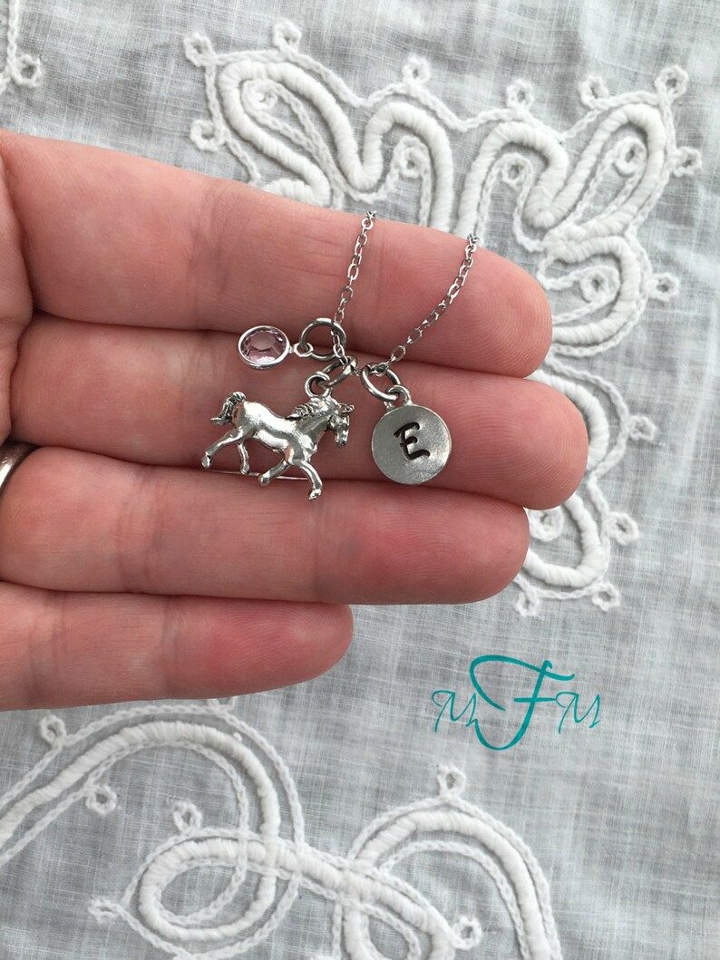 Horse Charm Necklace Personalized Necklace Silver Pewter Etsy