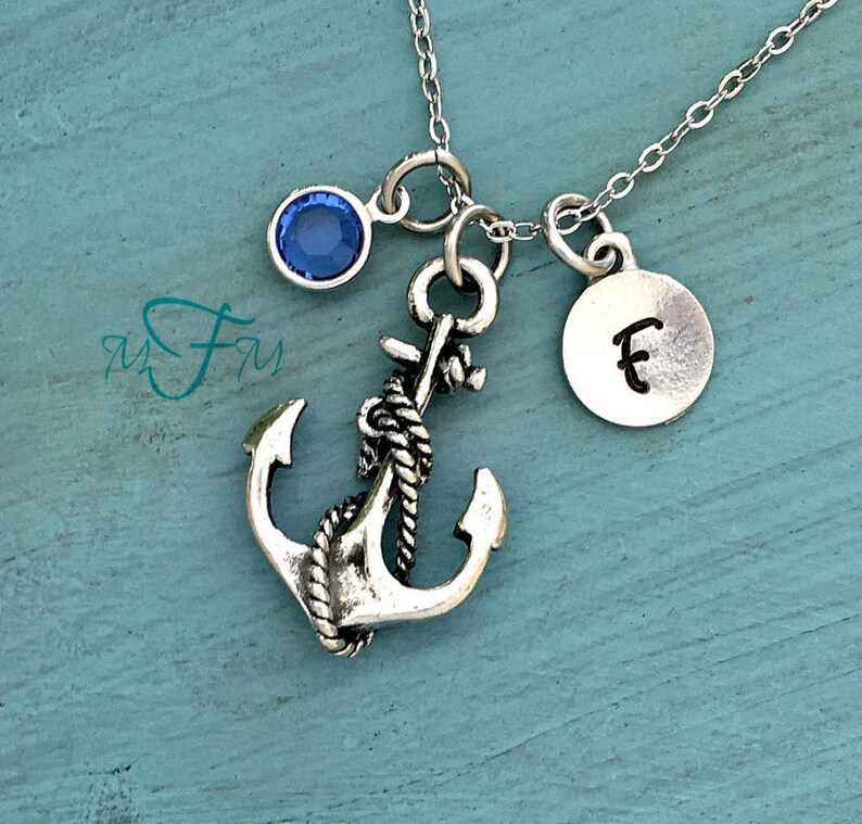 Anchor Necklace Personalized Necklace Silver Pewter Anchor Etsy