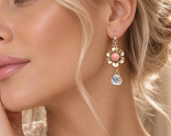 Vintage Juicy Couture Flower & Crystal Drop Earrings