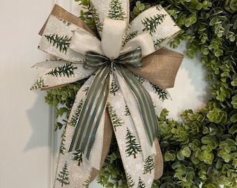 Christmas Tree Bow, Burlap Woodland Wreath Decor