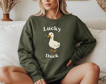 Lucky Duck St Patrick's Day Sweatshirt, Irish Shamrock Graphic
