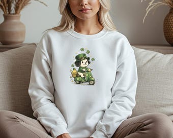 St Patrick's Day Puppy Scooter Sweatshirt, Shamrock Dog Shirt