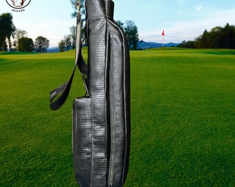 Handmade Black Croc-Embossed Leather Golf Bag – Luxury Gift for Golfers