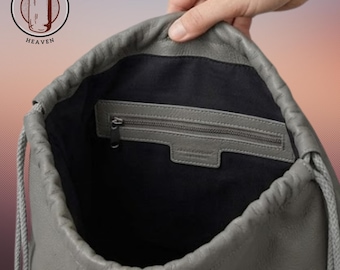 Handcrafted Full-Grain Leather Drawstring Gym Bag – Premium Minimalist Cinch Pack for Sports & Travel by Punchingbags Heaven