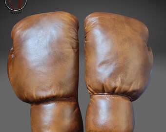 Handcrafted Dark Brown Leather Boxing Gloves – Classic Vintage Professional Training & Sparring Gloves by Punching Bags Heaven