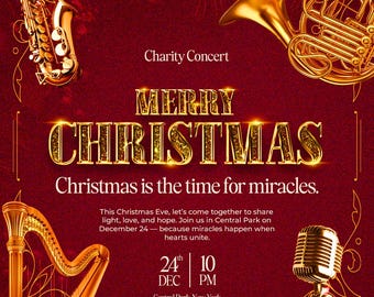 Red and Gold Christmas Music Poster Template (PSD)