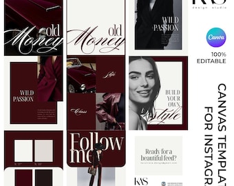 Instagram Canva Templates: Burgundy Posts, Stories & Reels
