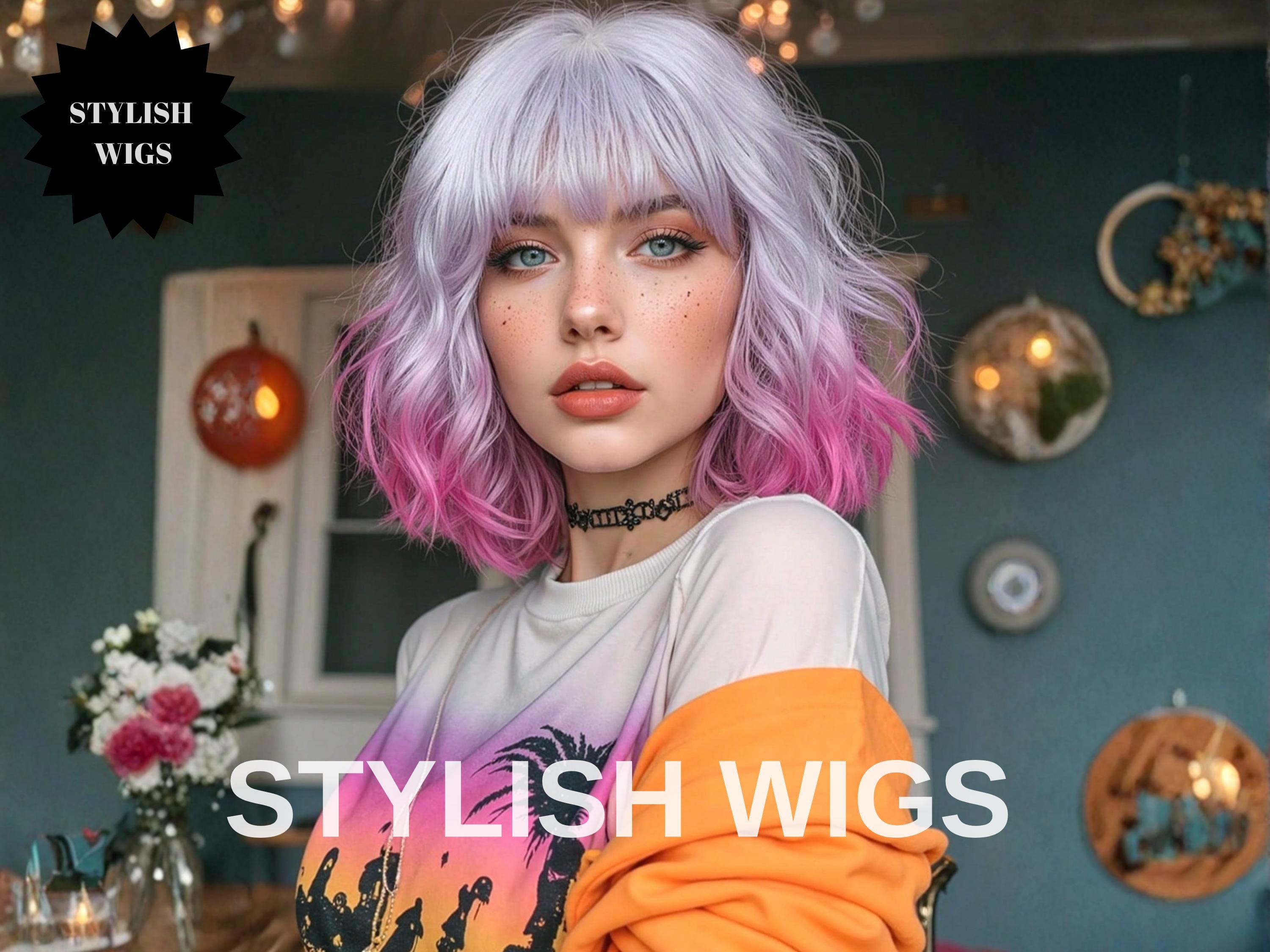 Stylish Pink Ombre Bob Wig - Women Accessories Hair Accessory Amazon.com : NOBLE Pink Wig with Bangs Short Ombre Pink Bob  main image 2