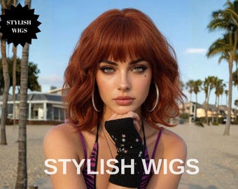 10インチ レッド ウェーブボブウィッグ（前髪付き） – 耐熱合成繊維