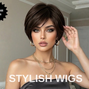 Natürliche Braune Pixie Perücke: Kurzes Kunsthaar für Frauen