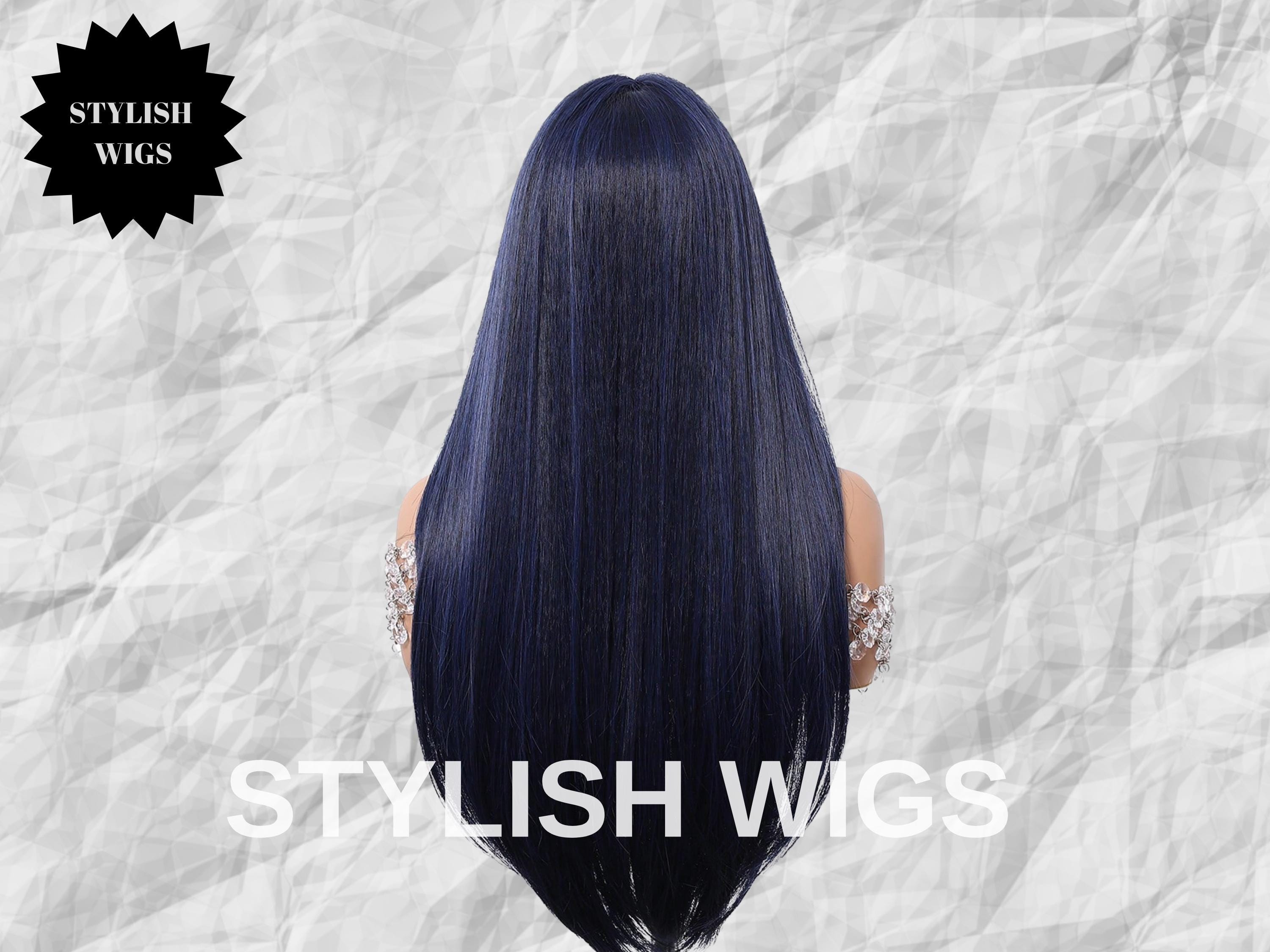 New Goddess length straight navy blue wig cosplay Long Navy Blue Wig, Straight Synthetic Hair, Gothic Cosplay  main image 3