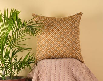 Asha Block Printed Linen Pillow Cover - Handcrafted Floral Motif