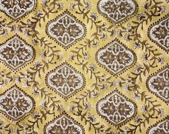 Hand Block Printed Linen Fabric | Floral Indian Textile