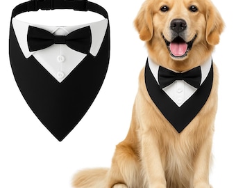 Elegant Dog Tuxedo Collar with Bow Tie – Adjustable Formal Pet Bandana for Wedding, Birthday, Christmas | Cat and Puppy Suit Accessory