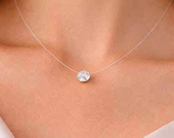 Collar solitario de moissanita, delicado colgante flotante, joyería nupcial, regalo para novia o esposa.