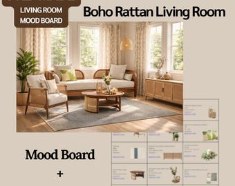 Boho Rattan Living Room Mood Board + Shopping List | Get This Look | Digital Download