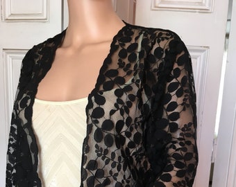 Black leaf lace three-quarter length sleeved bolero/shrug/jacket