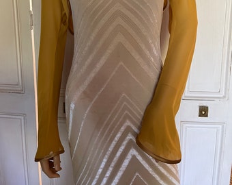 Gold chiffon long FLARED sleeve bolero/shrug/jacket with satin edging