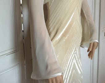 IVORY chiffon long FLARED sleeve bolero/shrug/jacket with satin edging