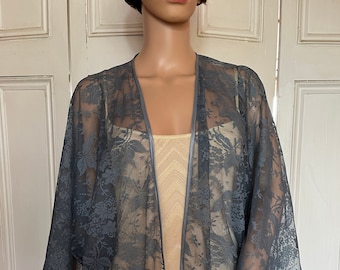 Grey lace kimono/jacket/wrap/cover-up/bolero with satin edging