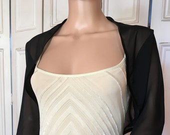 Black chiffon three quarter length sleeved bolero/shrug/jacket  with satin edging