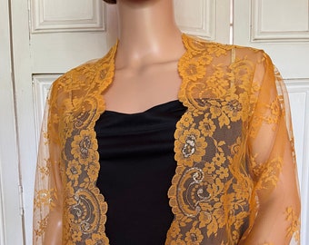 Deep Gold lace three-quarter length sleeved bolero/shrug/jacket