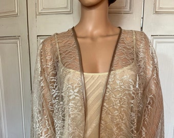 Champagne lace kimono/jacket/wrap/cover-up/bolero with satin edging