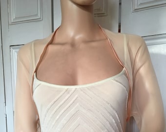 PEACH chiffon ELBOW length sleeve bolero/shrug/jacket  with satin edging