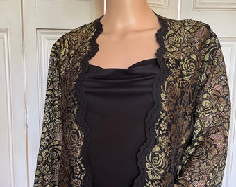 Gold und Schwarze Spitze dreiviertel länge Ärmel Bolero/Shrug/Jacke