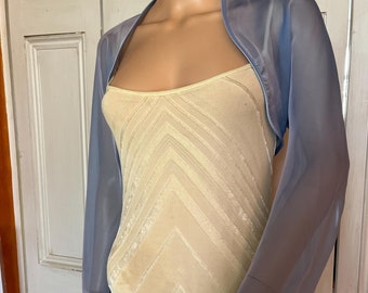 Cornflower Blue chiffon long flared sleeve bolero/shrug/jacket  with satin edging. NEW!