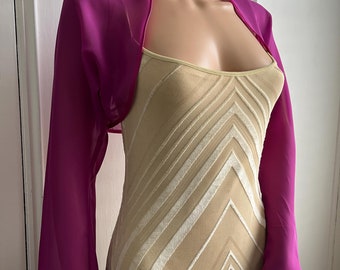 Magenta chiffon long FLARED sleeve bolero/shrug/jacket with satin edging