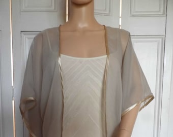 Beige/taupe chiffon kimono/jacket/wrap/cover-up/bolero with satin edging