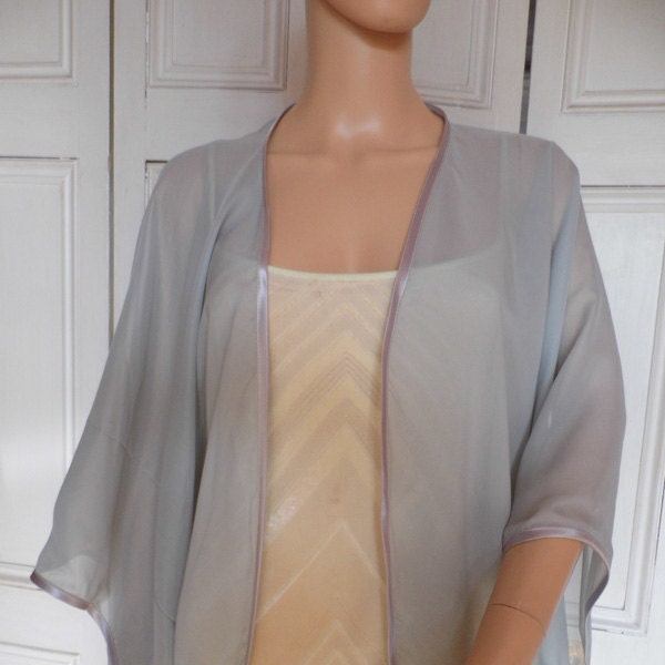 Silver Grey chiffon kimono/jacket/wrap/cover-up/bolero with satin edging