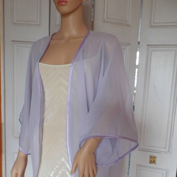 Lilac chiffon kimono/jacket/wrap/cover-up/bolero with satin edging