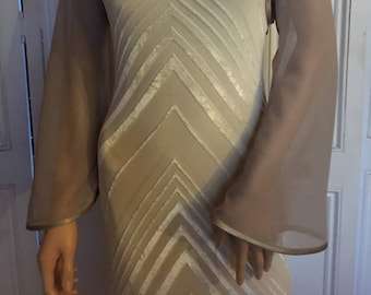 TAUPE chiffon long FLARED sleeve bolero/shrug/jacket with satin edging