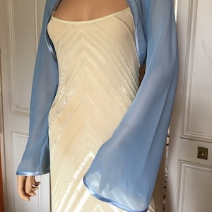 Light Blue chiffon long flared sleeve bolero/shrug/jacket  with satin edging