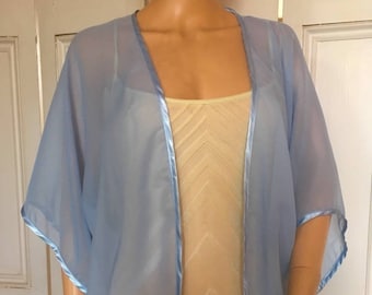 Light Blue chiffon kimono/jacket/wrap/cover-up/bolero with satin edging