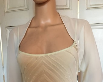 IVORY chiffon ELBOW length sleeve bolero/shrug/jacket  with satin edging