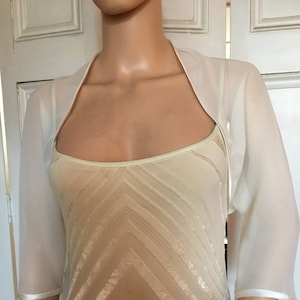 IVORY chiffon ELBOW length sleeve bolero/shrug/jacket  with satin edging