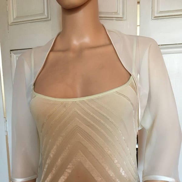 IVORY chiffon ELBOW lengte mouw bolero/schouderophalen/jas met satijnen rand