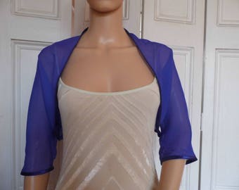 Royal blue chiffon ELBOW length sleeve bolero/shrug/jacket  with satin edging