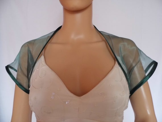 Dark Green Organza Cap Sleeved Bolero 